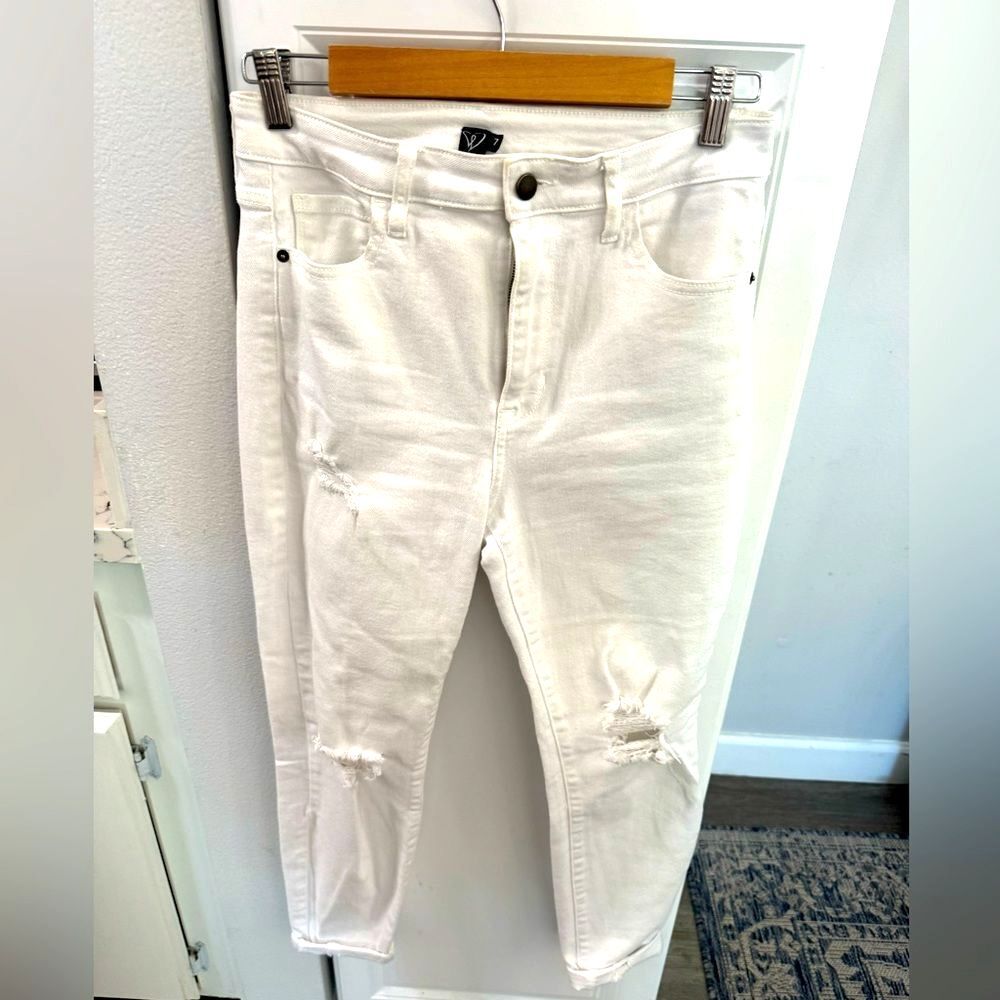 Windsor Women White Skinny Jeans high-rise relaxed stretch Distressed Sz7 Sexy